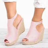 Large Size Beige Heeled Sandals Velvet Shoes Cross-Shoes Clogs Wedge 2024 Summer Espadrilles Platform Big Black High
