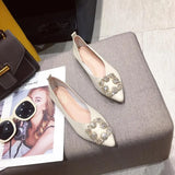 Women Shoes Autumn New Egg Roll Shoes Korean Beige White Pointed Metal Drill Ladies Low Heel