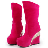 On Sale Elegant Ladies Platform High Wedges women's Boots Flock Casual Party Fashion Patchwork Winter Plush