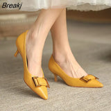 Pointed Toe Pumps 5cm Ol Office Women Mid Thin Heeled Dress Single Shoes Soild Spring Temperament Scarpe Donna Estive