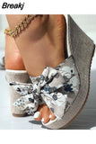 Dropship Platform Wedges Mules Sandals 2023 Summer New Floral Pattern Slide Sandals Comfy Beach Shoes Outside Slider