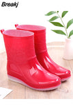 2023Women Rain Boots Ankle Boots Waterproof Shoes Winter Female Slip-On Cotton Shoes Size 36-41 Non-Slip Flat Round