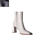 Shoes Split Leather Zipper Square Toe High Heels Women Ankle Boots Korea Style Simple Boots Office Ladies Elegant