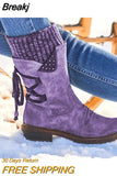 Women's Boots Winter 2023 Side Zipper Snow Boots Lace Up Women Shoes Size 43 Knitting Retro Ankle Boots Botas De