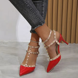 Ankle Party Women Shoes for Women's Pumps Rivet Heel Sandals Women's 2023 Spring Pointed Thin Heel Single Shoes High
