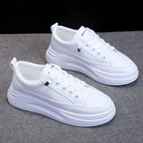 New Sneakers for Women Spring /Autumn New Fashion Casual Breathable Students Board Shoes Lace Up Thick-soled White