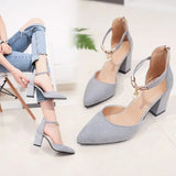 Elegant Pointed High Heels Fashion Comfort Thick with Womens Shoes Black Suede Single Shoes Professional Work