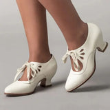 Retro Mary Jane Pumps Woman Vintage Lace Up Low Heel Dress Zapatos Ladies Brand Design Butterfly Wing Derby Shoes Plus