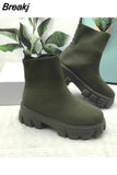 New Couple Sock Shoes Women Thick-soled Casual fly woven mesh Knitted Short Boots female Floater sneakers women