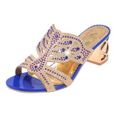 Rhinestone Sandals for Women Summer 2023 Thick High Heels Gladiator Sandals Woman Slip On Beach Slippers Flip