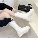 Boots Rock Shoes Woman Boots-Women Flat Heel Luxury Designer Round Toe Lace Up Winter Footwear 2023 Ankle Med Lolita
