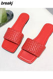 Women's Summer PU Leather Solid Color Square Toe Plain Sandals Women's Outdoor Beach Shoes Slippers Women's Fashion