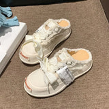 Platform Casual Canvas Half Slippers Label Sewing Designer Lace Up Shoes Slip On Sneakers Cross Tied Trainers For