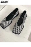 Shoes Ladies Female Footwear Square Toe Women's Moccasins Autumn Casual Sneaker Shallow Mouth Soft 2023 Retro Dress