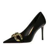 Breakj Fashion And Sexy Nightclub Show Thin Heel Ultra High Heel Women's Shoes Shallow Pointed Big Metal Buckle Single