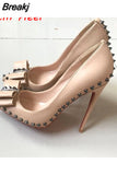 brand 12cm high heels pointed toe sexy shallow women's shoes with rivet party evening shoes MD034