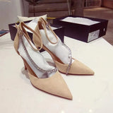 NEW Black High Heels Women's Thin Heel Hollow Pointed Single Shoes Sexy Baotou Button Water Drill