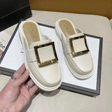Outside Women's Slippers and Ladies Sandals Low Heel Summer 2023 Mules Slides Soft Job White I on Promotion F H Sandal B