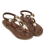 2018 Woman Sandals Bead Bohemian Clip Toe Comfortable Thong Shoes Boho Elastic Band Back Strap Flat Beach