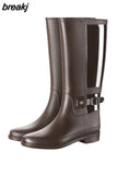 Rainboots Women Knee-High Water Boots Buckle Long Tube High-grade Waterproof Shoes Womens Rubber PVC Rain Boots