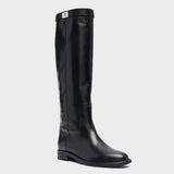 Furtado 2022 spring autumn knee high boots woman Round Toe lower heels Slip on Flat Boots big Circumference Women's