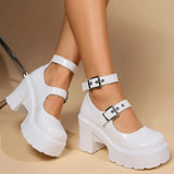 Chunky Platform Pumps for Women Super High Heels Ankle Strap Mary Jane Shoes Woman Patent Leather Thick Heel Pumps