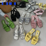 Summer Candy Leather Beach Shoes Women Bow Flat Slippers Women's Shoes Simple Slides Open Toe Flat Slippers for
