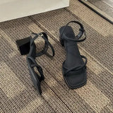 Heel Sandal for Women Med Suit Female Beige Summer Shoes Cross-Shoes High-heeled Medium Black Block Girls 2023 Fashion