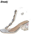 Transparent Crystal Stiletto Buckle Ladies Sandals Summer Elegant Open-toe Sexy High-heel Wedding