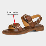 Size 34-40 Women Flats Sandals Genuine Leather Low Heels Summer Shoes For Women 2023 Trend Buckle Retro Heeled