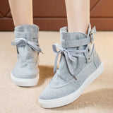 and Autumn Round Head High-top Belt Buckle Decoration Front Lace-up Canvas Shoes Breathable Women's Shoes