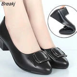Middle-aged Women's Shoes Soft Leather Soft Sole Comfortable Non-slip Mid-heel Single Shoes Mother Shoes Leather Shoes