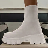 Women Boots Elastic Platform Boots Breathable Spring Summer Heels Botas Mujer Slip On Ankle Boots Elegant Woman Heeled
