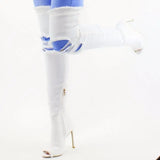 Ripped Jeans Thigh High Boots Peep Toe Zipper Stretch Denim Over The Knee Boots Thin Heels Women Gladiator Party