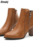 Women Ankle Boots Fashion PU Leather Boots High Heel 8cm Ladies Shoes Side Zipper Short Boots for Women Shoes Drop Ship
