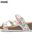 Fashion Women Wedge Cork Slipper 2023 New Summer Beach Outside Buckle Trifle Platform Med Heel Slide