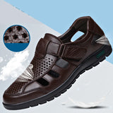 Men Sandals Leather Breathable Men's Shoes Fashion Hollow Out Breathable Comfortable Sandalias Flat Casual