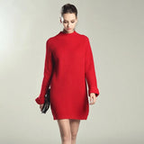 Winter Solid Knitted Cotton Sweater Dresses Women Fashion Loose O-neck Pullover Female Knitted Dress Vestidos