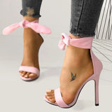 Designer Pink Yellow Suede High Heel Sandals Ankle Big Bowknot Gladiator Sandal Shoes Single Strap Thin Heel Pumps