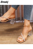 for Women 2023 Fashion Women's Sandals Summer Crystal Pvc Cross Strap Heeled Sandals Concise Square Toe High