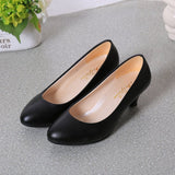 Breakj High Heel Single Shoes Women's Low-Heeled Fashion Tip Shoes 5CM Coarse Heel Casual Leather Shoes Low Heel Work Performance