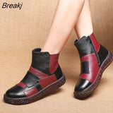 2022 Women Boots with Fur Winter Leather Handmade Boots Flat Shoes Mixed color Genuine Leather Boots for
