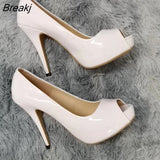 Women Pumps Sexy Open Toe 12cm Thin Heel Platform Patent Leather High Heels Gladiator Party Dress Wedding