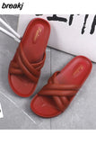 New Summer Women PVC Slippers Casual Beach Outside Cross Non-slip Slide