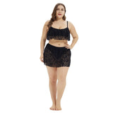 Plus Size Sexy Lace Women Tankini Swimsuit Bikini High Waist Beachwear Solid Summer Padded Swimwear Halter Bikini Set