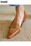 Shoes Women Suede Leather Pointed Toe Slip-on Shoes Vintage Patchwork Female Flats Casual Women's Loafers