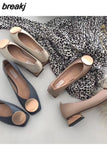 QUEEN Women Flats Shoes Low Wooden Heel Ballet Square Toe Shallow Buckle Brand Shoes Slip On Loafer Big Size 35- 41