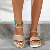 Breakj Women's Shoes Slopes And Thick-Soled Hemp Rope Fish-Mouthed Sandals With A Word Buckle With Light Casual