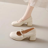Spring and Autumn Season New Round Head Fashion Leather Waterproof Platform Comfortable High Heel Shallow Mouth