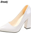 Chunky Heels Patent Leather Female 10cm High Heel Colorful Pumps Women's Shoes Pointed Toe Sexy Shoes Plus Size